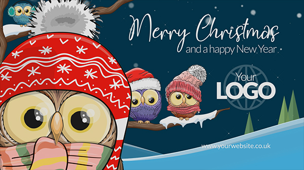 b2bcards corporate christmas eacrd ref:770752890.jpg, Owls,Snow, Colours,Teal,Blue,White