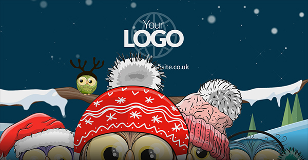 b2bcards corporate christmas eacrd ref:770807852.jpg, Owls,Snow, Colours,Blue,White