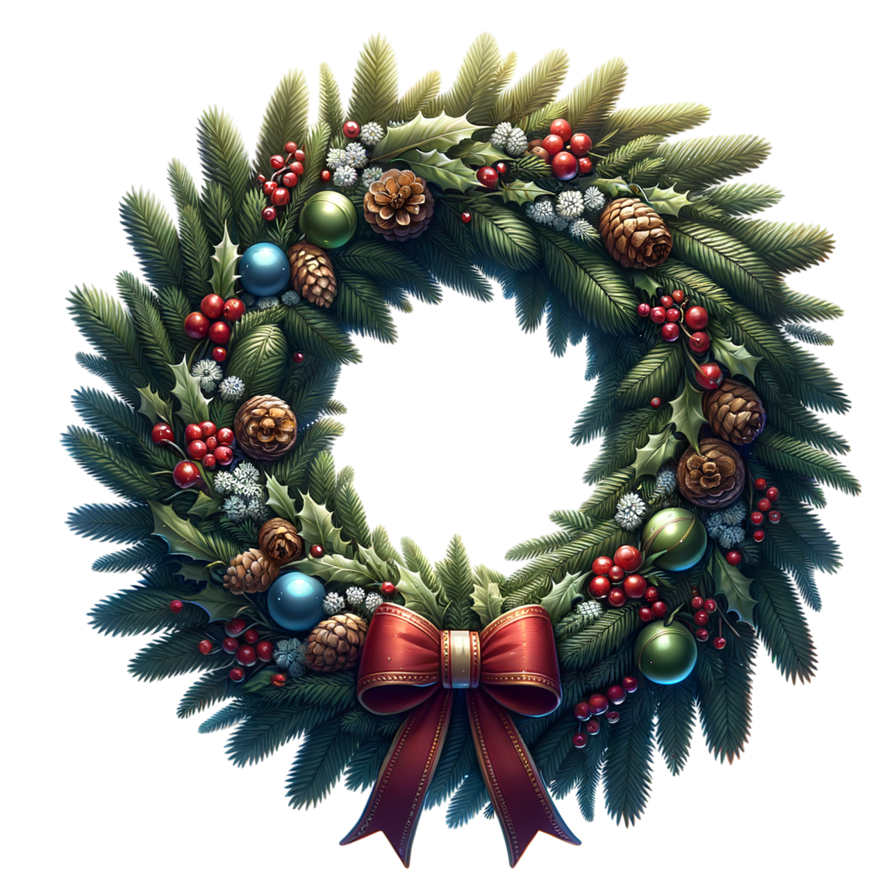 b2bcards corporate christmas eacrd ref:wreath.png, Wreath,Baubles,Bows, Green,Red,Blue